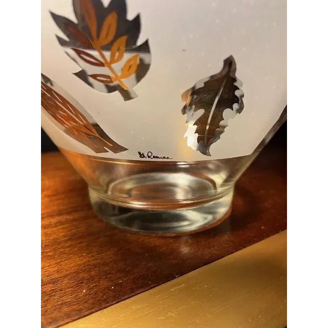 Glass Vintage Libbey Glass Co. Frosted Gold Leaf Chip Punch Bowl For Sale - Image 7 of 7