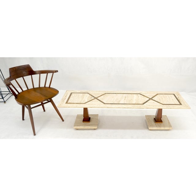 Inlayed Travertine Top & Base 18x60" Rectangle Mid Century Modern Coffee Table For Sale - Image 6 of 12