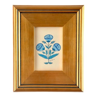 Original Hand-Painted Blue Floral Motif Painting, Frame For Sale