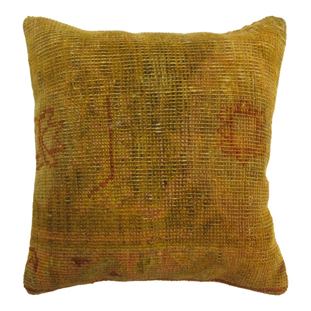 Antique Gold Green Oushak Rug Pillow rug no. r4875r For Sale