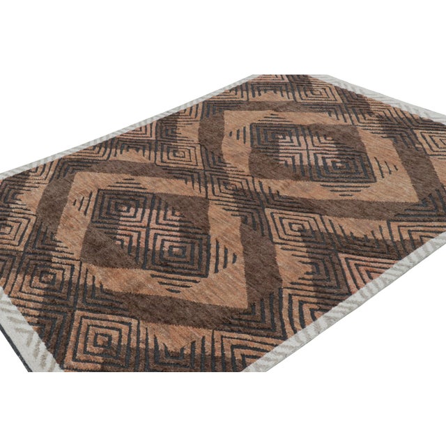 Rug & Kilim Rug & Kilim’s Modern Rug With Brown Geometric Patterns in High-Low Texture For Sale - Image 4 of 7