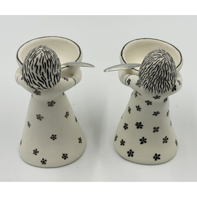 1990s Emilia Castillo "The Couple" Bisque Porcelain Salt Cellars & Sterling Spoons Set - 4 pcs For Sale - Image 9 of 18
