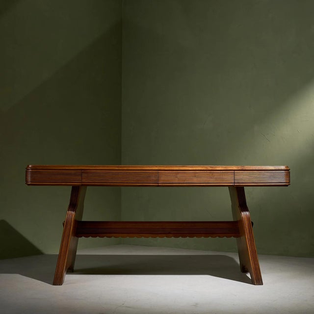 Mid-Century Modern Desk in Chestnut with Grissinato Carvings by Osvaldo Borsani, Italy For Sale - Image 3 of 9