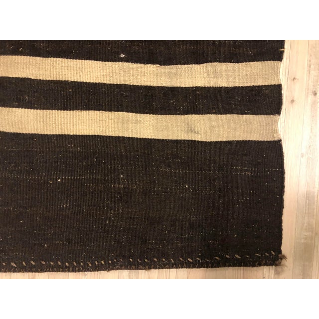 Black 1960s Vintage Rustic Black and White Rustic Rug- 2′1″ × 9′6″ For Sale - Image 8 of 10