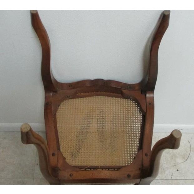 Brown Antique Quality French Country Carved Cane Vanity Armchair Petite For Sale - Image 8 of 11