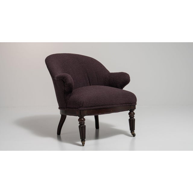 1880-1889 France Deep Aubergine Plum Tufted Barrel-Back Accent Chair For Sale - Image 10 of 11