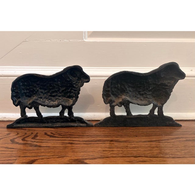 Antique 19thC Cast Iron Ram Door Stops Set of 3, 2 Black 1 White Free-Standing Heavy For Sale - Image 15 of 18