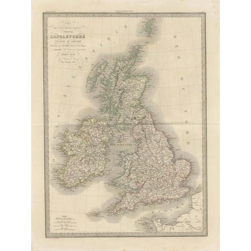 British isles antique map – england, scotland & ireland, lapie paris 1836 : a finely engraved and beautifully hand-colored...
