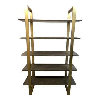 Organic Modern Black Wood + Brass Bookcase For Sale
