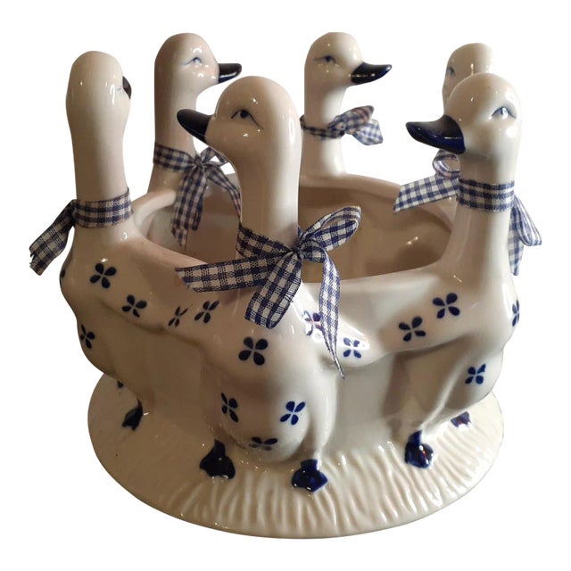 Ceramic 6 Ducks Figurine Planter or Wine Holder For Sale