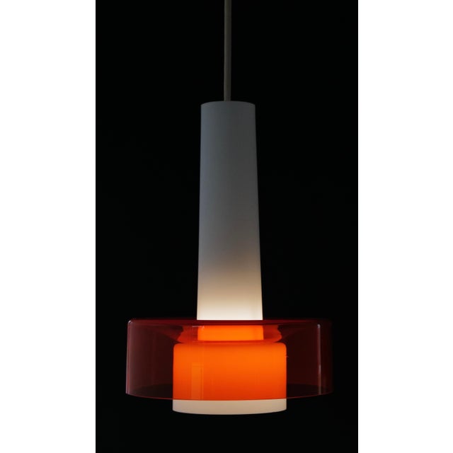 Mid 20th Century Mid-Century Opaline and Orange Glass Pendant Lights - a Pair For Sale - Image 13 of 18