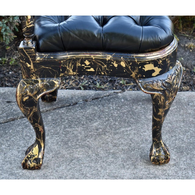 Chippendale Vtg. Corner Chair Black Lacquer Gilt Chippendale Roundabout For Sale - Image 3 of 16