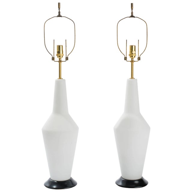 Mid-Century Opaque White Glass Lamps - a Pair For Sale