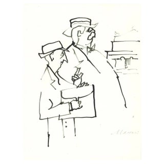Mino Maccari, The Doctors, Original Watercolor Drawing, 1960s For Sale