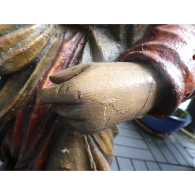 18th Century Spanish Hand Carved Polychromed Saint Statue For Sale - Image 12 of 13