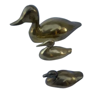 Vintage 1979’s Brass Mother Duck With Ducklings Set- 3 Pieces