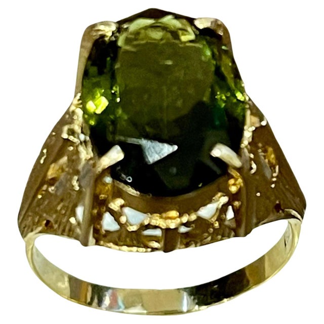 5 Carat Natural Oval Green Tourmaline Cocktail Ring 18 Karat Yellow Gold For Sale - Image 15 of 18