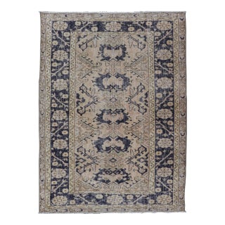 Vintage Turkish Oushak Rug With Beige and Navy Blue Accents 3'9 X 5'6 For Sale