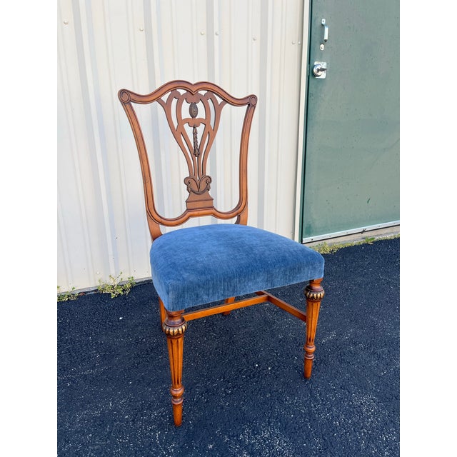1930's Saginaw Furniture Louis XVI Walnut Dining Chairs- Set of 6 Newly Reupholstered For Sale - Image 6 of 12