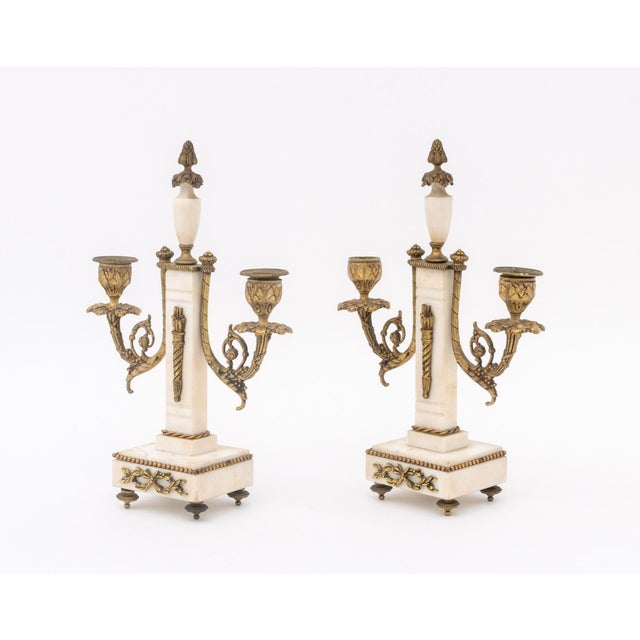 Louis XVI Style Marble and Bronze Clock and Candelabra Set, Late 19th Century For Sale - Image 15 of 18