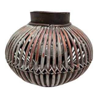 Vintage Rustic Round Wood Candleholder or Plant Vessel For Sale