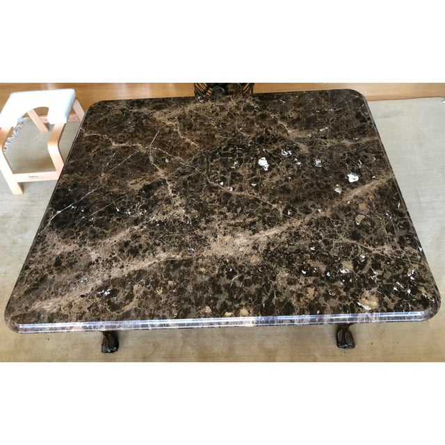 Transitional Henredon Carved Wood Cocktail Table With Marble Top For Sale - Image 3 of 17