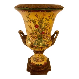 Vintage French Louis XVI Painted Porcelain Urn Sevres Style Reproduction For Sale