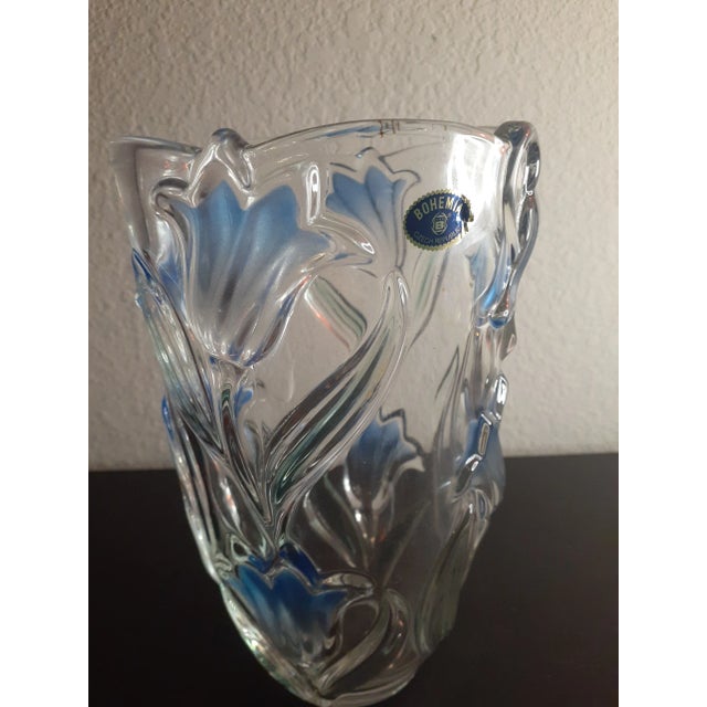 Art Deco Vintage Bohemia Czech Republic Floral Inlay Crystal Vase For Sale - Image 3 of 7