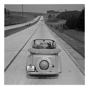 Two Women Inside an Opel Olympia, 1930, Photographic Print