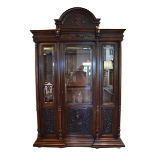 19th Century French Walnut Triple Door Bookcase/Cabinet For Sale