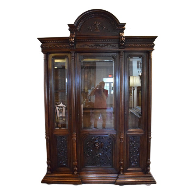 19th Century French Walnut Triple Door Bookcase/Cabinet For Sale