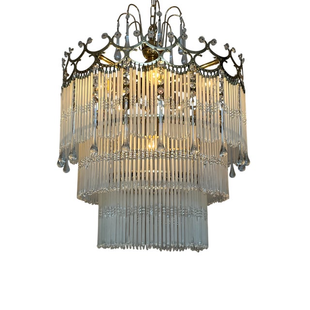 Vintage Opaline Teardrop Rod Chandelier, 1970s For Sale