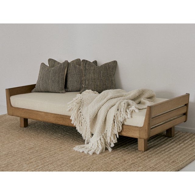 Mid-Century Modern 1960s Attributed to Guillerme & Chambron Daybed, Oak and Upholstery For Sale - Image 3 of 17
