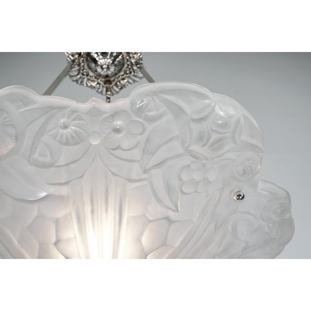 Metal Huge French Art Deco Pendant Light by Degue 1930 France For Sale - Image 7 of 11