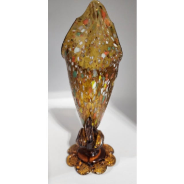 Vintage Murano Amber Glass 'End of Day' Turkey Cornucopia Vase For Sale - Image 9 of 13
