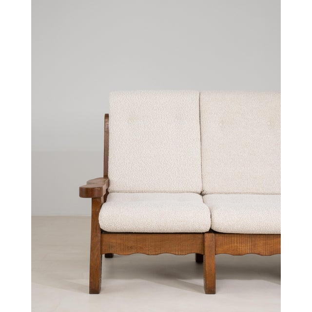 Brutalist Oak Upholstered Sofa, Antique, Belgium, Circa 1970 For Sale - Image 15 of 16