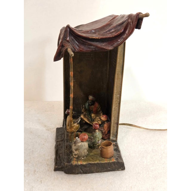 Early 20th Century Original Orientalist Austrian/ Vienna Cold Painted Bronze Lamp of a Classroom For Sale In New York - Image 6 of 18
