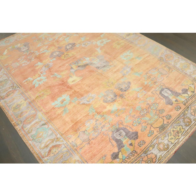 Vintage Zabihi Collection Peach Orange Turkish Anatolian Mermaid Rug - 5'8" x 7'4" For Sale - Image 4 of 11