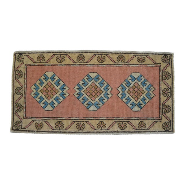 Hand Knotted Turkish Rug Low Pile Muted Small Rug Entry Decor Kitchen Mat - 1'9" X 3'4" For Sale