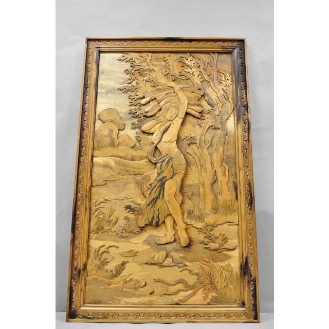 Vintage Large 60" Anglo Indian High Relief Carved Wood Thai Woman Art Plaque For Sale - Image 13 of 17