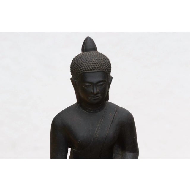 Captivating Metal Buddha With Patinated Finish For Sale - Image 4 of 12