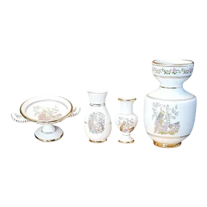 Mid 20th Century 24k Gold Greek Porcelain Vase and Candy Dish Set - 4 Piece Set
