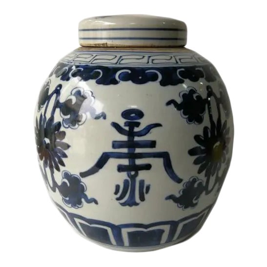 Chinese Blue and White Oriental Porcelain Ginger Jar With Lid For Sale