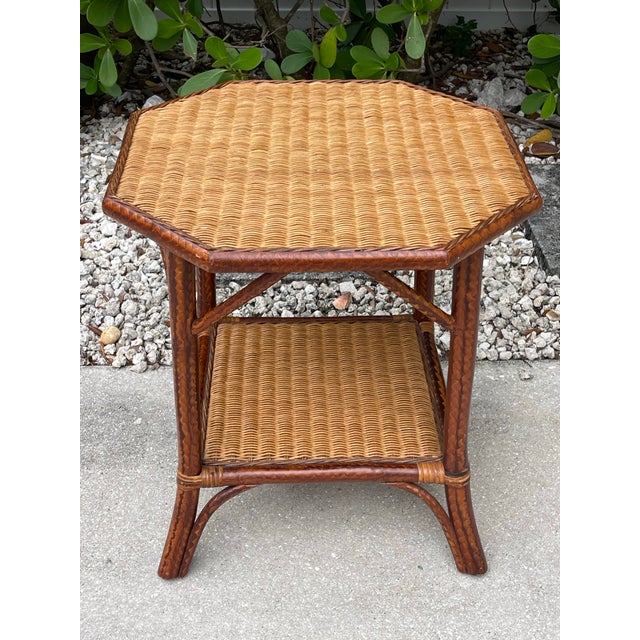 Vintage Palecek Tortoise Rattan & Wicker Side Table – Palm Beach Style For Sale - Image 9 of 11