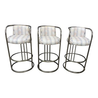 1970's Mid-Century Modern Design Institute America Chrome Bar Stools - Set of 3 For Sale