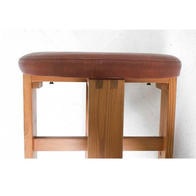 Vintage Midcentury Modern Leather & Pine Stool Ottoman, in the Manner of Kai Kristianssen, Sweden, 1970s For Sale - Image 4 of 12