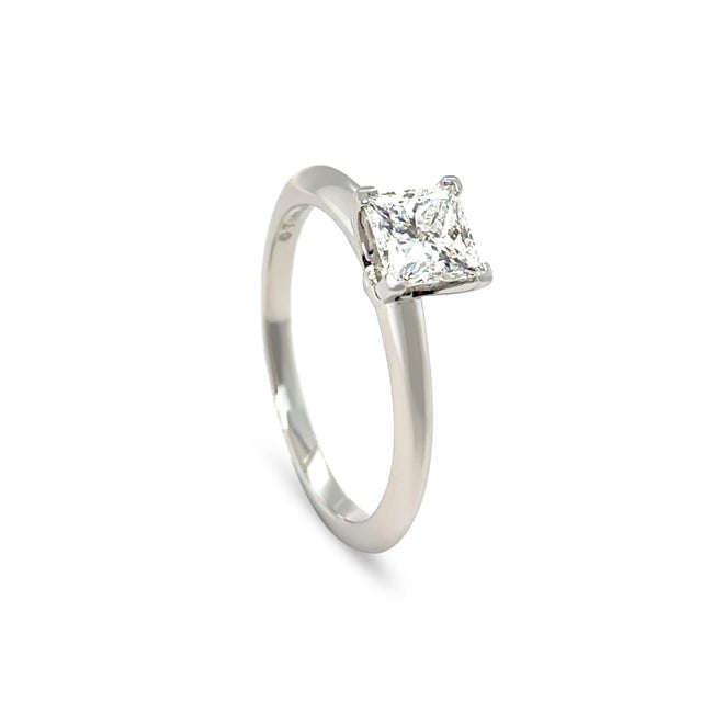 2020s Tiffany & Co. Platinum Princess Cut Diamond Engagement Ring 0.82ct 4.5gSize 6.75 For Sale - Image 5 of 11