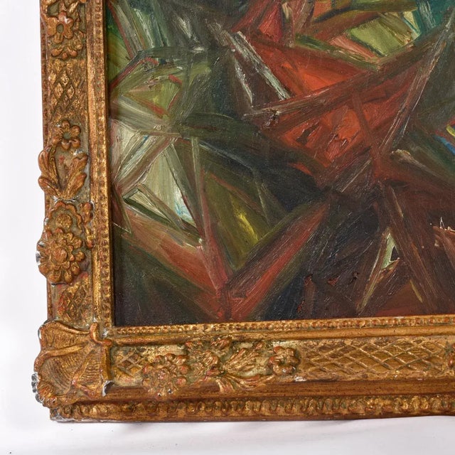 Green M Gargiulo 1959 Geometric Abstract Oil Painting in Ornate Vintage Gold Frame For Sale - Image 8 of 11