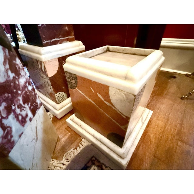Cream Mid 20th Century Pair MONUMENTAL GRAND TOUR STYLE SPECIMEN MARBLE OBELISKS ITALIAN ROMAN EMPIRE For Sale - Image 8 of 11