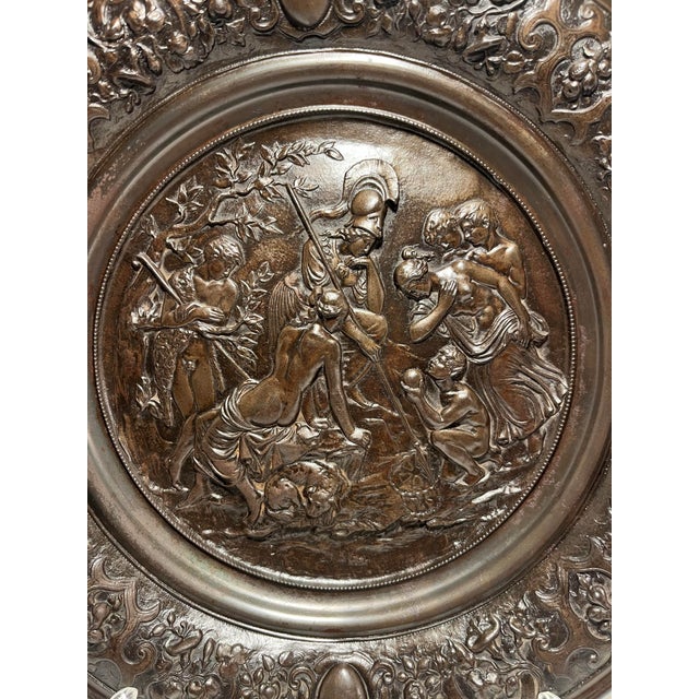 Antique French Solid Bronze Large Heavy High Relief "Judgment Of Paris" Plate / Tray Aprox. dimensions: 13" diameter...